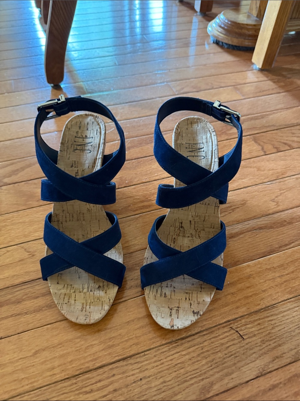 INC International Concepts Navy Crisscross Cork Wedge Sandals